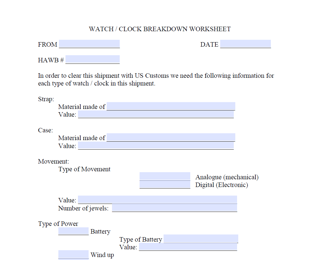 Clock/Watch Worksheet