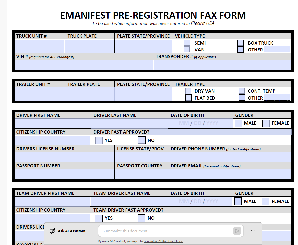 eManifest Pre-Registration